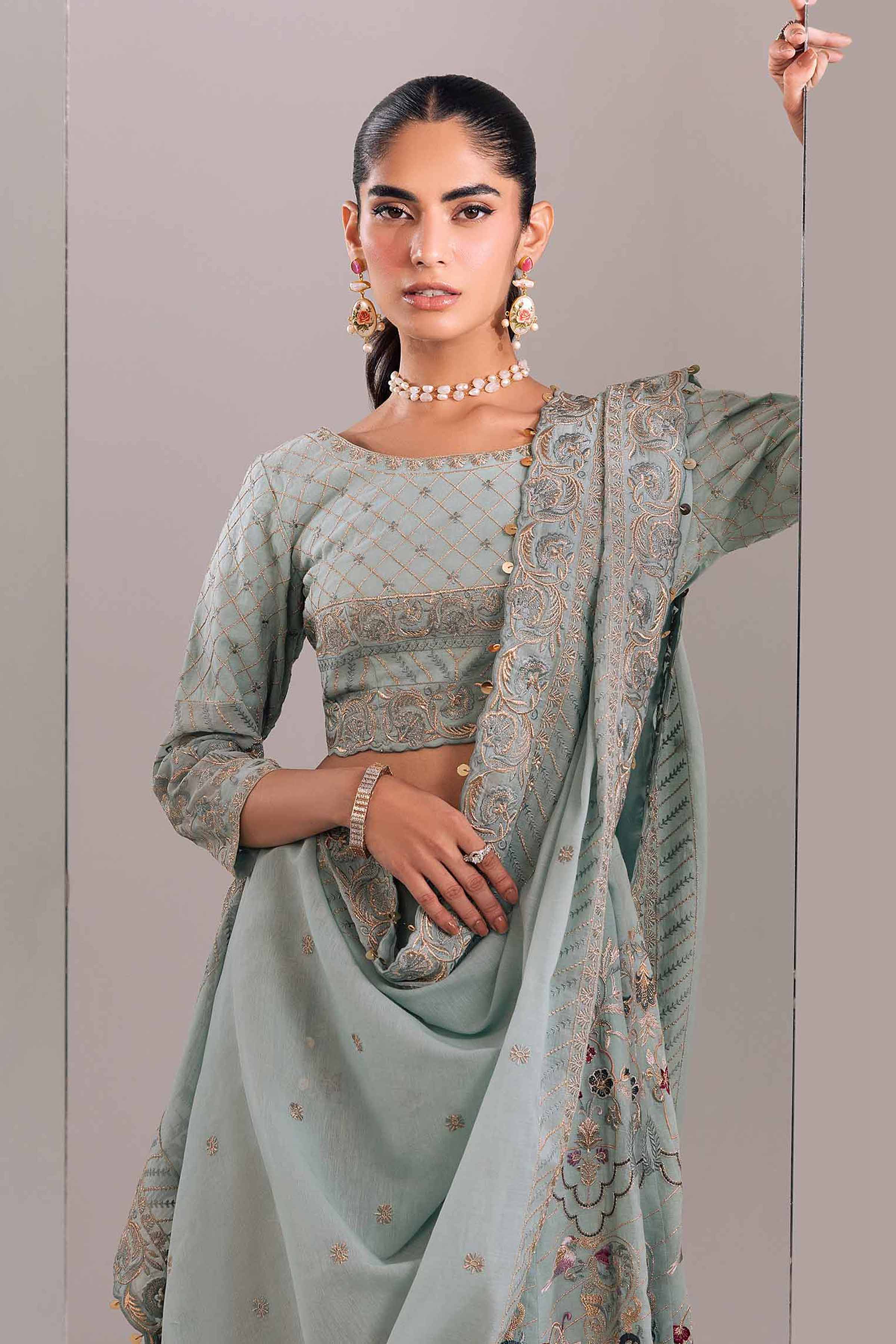 Decent Aqua Lehnga Set