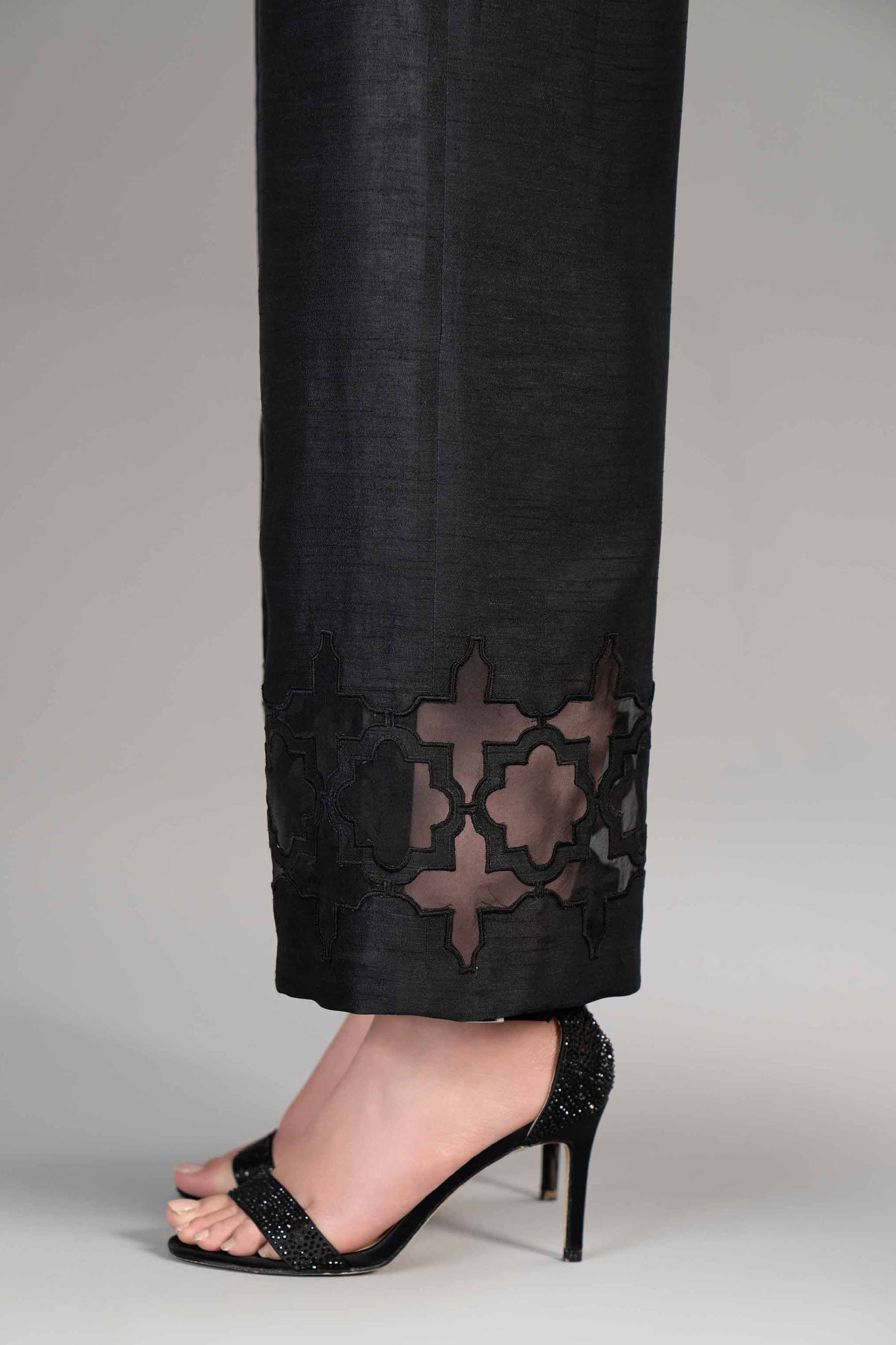 Black Rayan Silk Embroidered Trousers