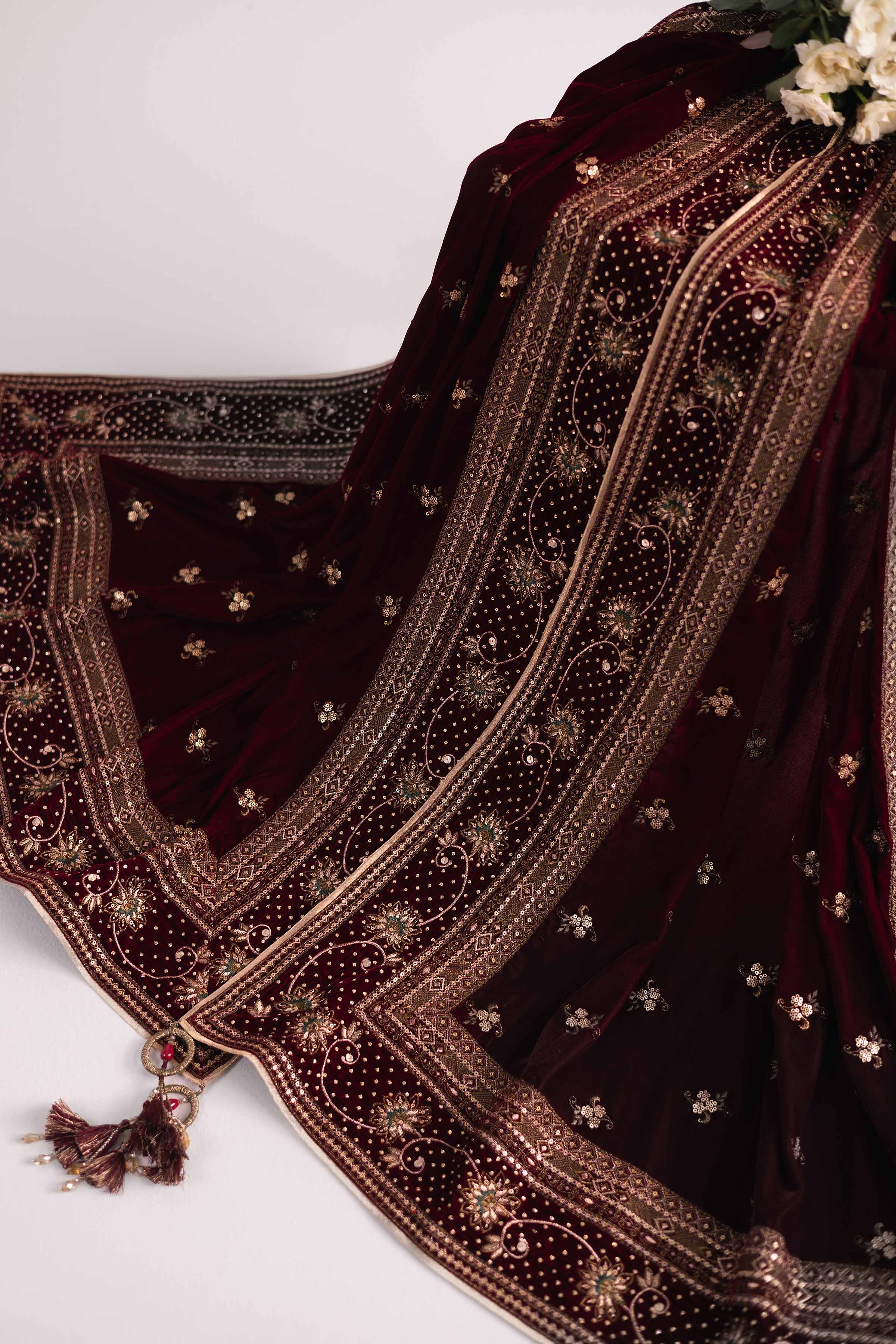 Maroon Velvet Embroidered Shawl