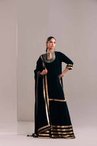 Teal Velvet Kurti With Dupatta & Sharara