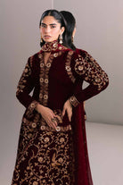 Maroon Velvet Jacket With Dupatta & Sharara