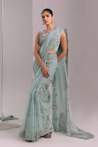 Aqua Net Embellished Saree With Blouse