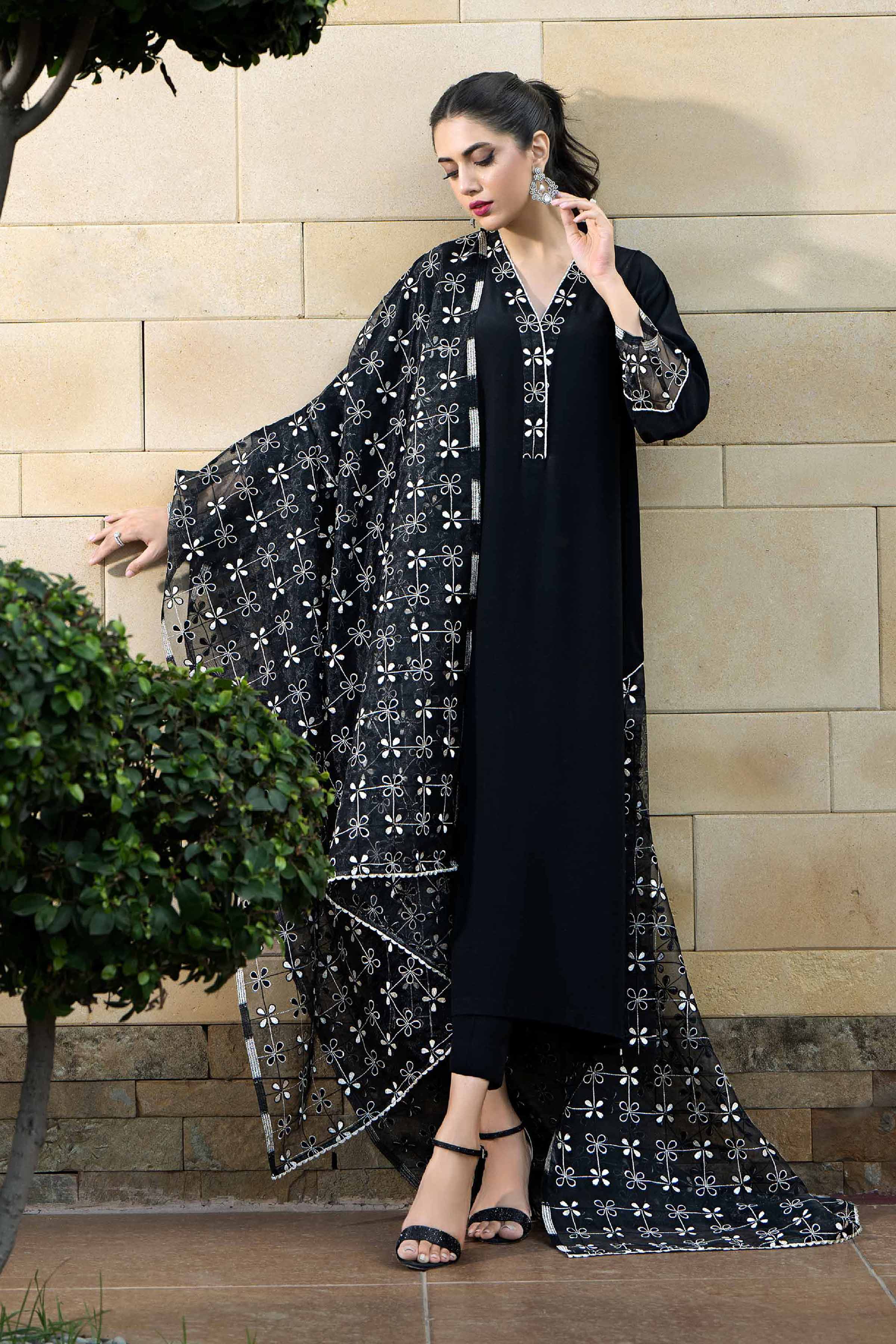 Black Rayan Silk Embroidered Shirt With Dupatta & Pants