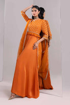 Orange Embroidered Organza Blouse with Dupatta Chiffon Sharara