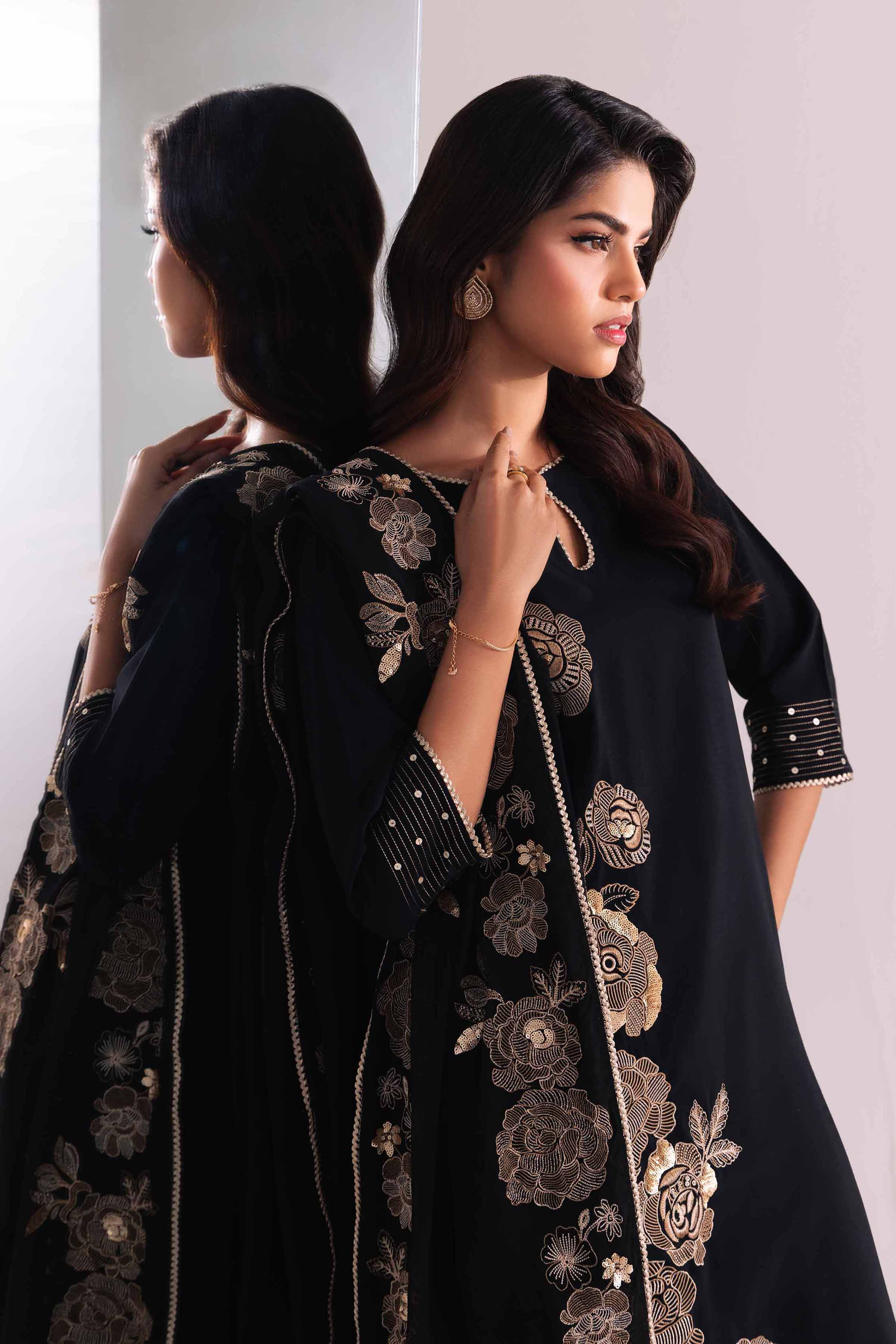 Black Silk Embroidered Shirt with Dupatta & Palazzo