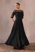 Organza & Silk Black Embroidered Dress