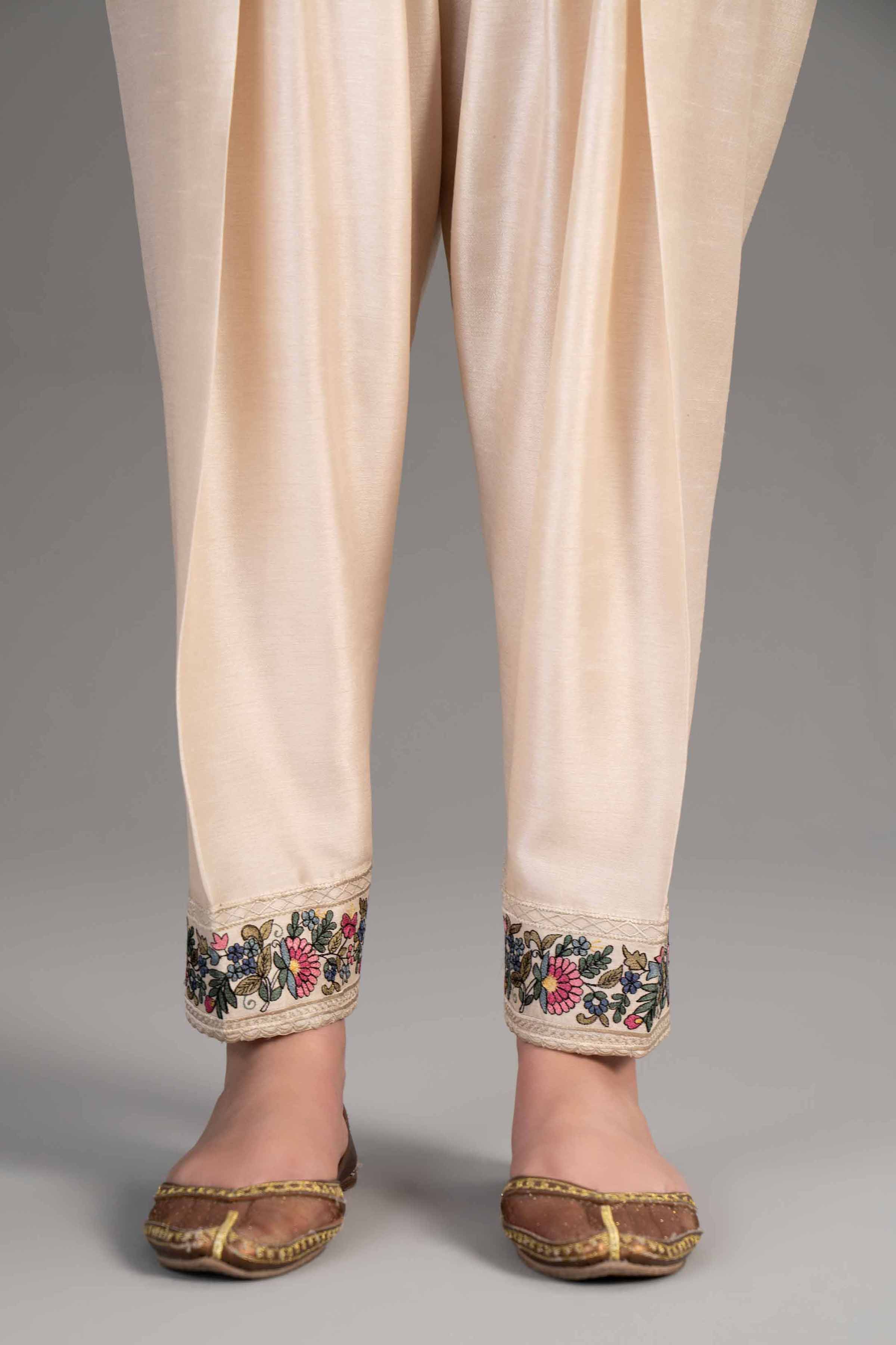 Fine Silk Ivory Embroidered Shalwar